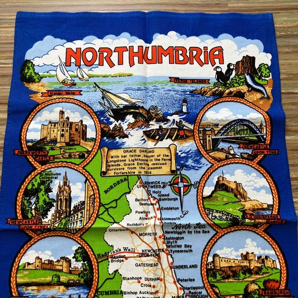 Northumbria Landmarks Souvenir Cotton Kitchen Towel Dish Cloth 19x31" Lamont UK - Picture 3 of 4